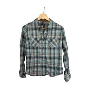 Kuhl Women’s Tess Snap Plaid Flannel in Green/Orange Size S